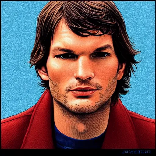 Prompt: “ ashton kutcher retro minimalist portrait by jean giraud, moebius starwatcher comic, 8 k ”