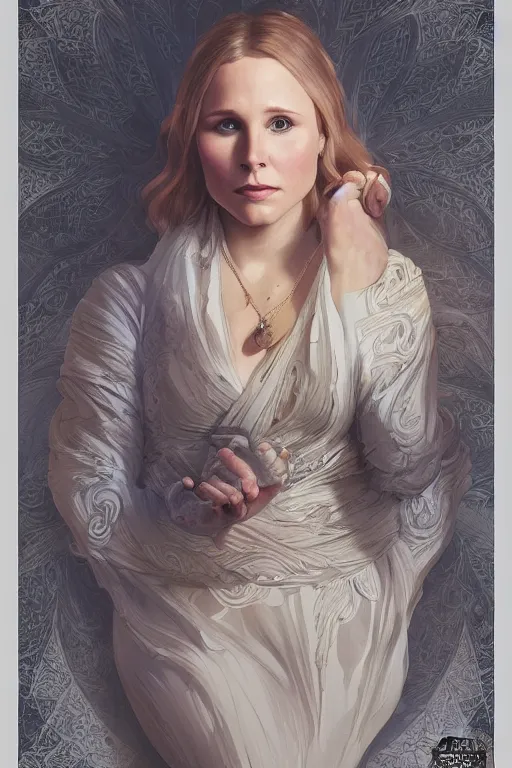 Prompt: chubby kristen bell, intricate, elegant, highly detailed, digital painting, artstation, concept art, smooth, sharp, focus, illustration, art by artgerm and greg rutkowski and alphonse mucha