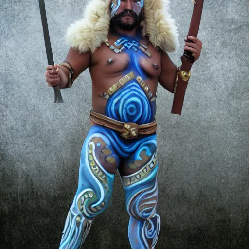 Prompt: warrior man from the cloud tribe, cumulus body paint, pants, fantasy character portrait