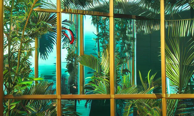 Prompt: mirror in a vaporwave jungle, 4k Photograph