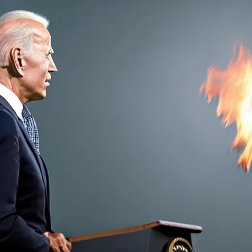 Prompt: joe biden playing with fire, film still, cinematic lighting