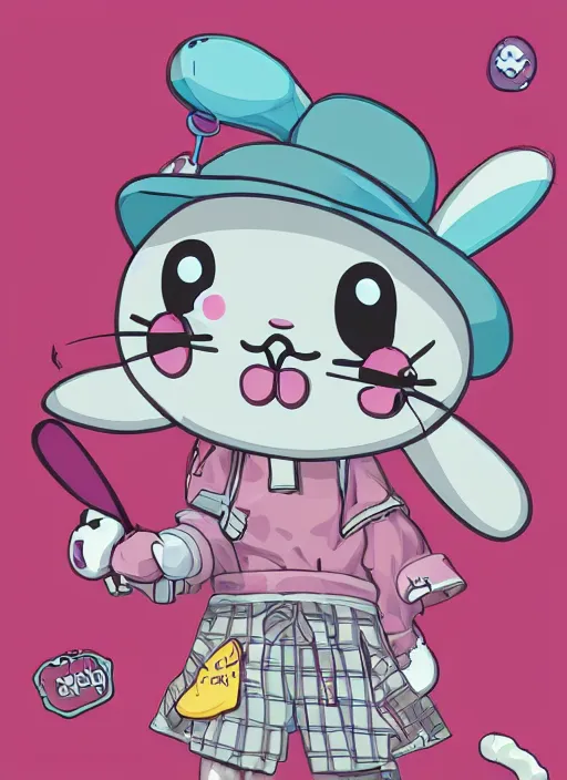 Prompt: amazingly detailed semirealism, anthropomorphic pink rabbit character wearing a black bucket hat. Cute, kawaii, Cooky, bt21, Sanrio inspired. Beautiful artwork, Rabbt_character, rabbit_bunny, 獣, iconic character splash art, Detailed fur, detailed textures, 4K high resolution quality artstyle by WLOP, Aztodio, artgerm, James jean, Guweiz, Pixiv, Instagram, dribbble, ArtstationHD