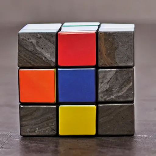 Image similar to unsolved rubik's cube made of various types of stone,