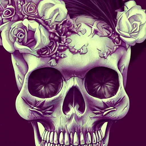 Image similar to digital art painting pastel goth aesthetic, creepy kawaii skull, highly detailed, highly intricate, artstation