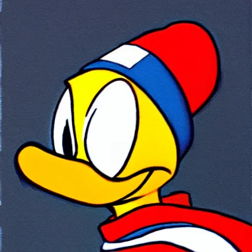 Prompt: Donald Duck by Kentaro Miura, Charachter Portrait,