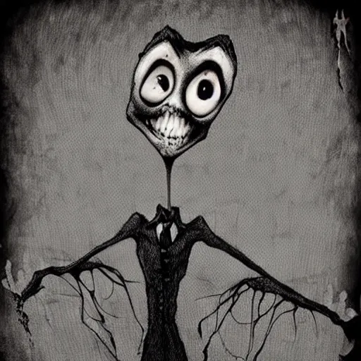 Image similar to grunge cartoon drawing of a plushie by - michael karcz , in the style of corpse bride, loony toons style, horror themed, detailed, elegant, intricate