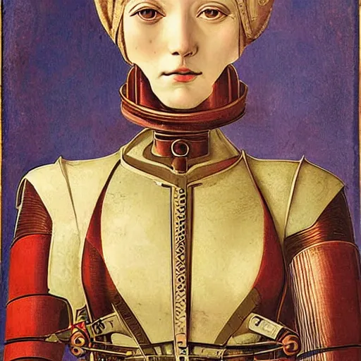 Image similar to portrait of steampunk female android, by fra angelico and sandro botticelli