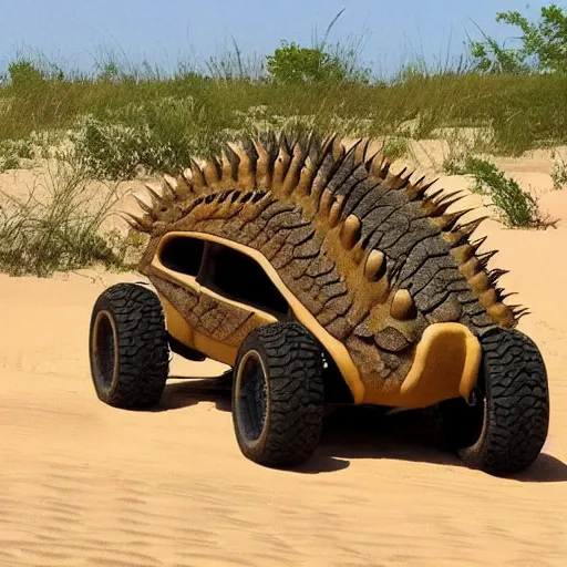 Image similar to a dune buggy that looks like an ankylosaurus
