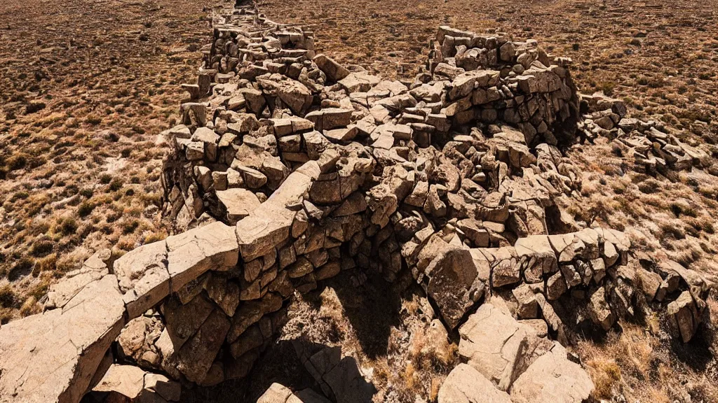 Image similar to a ruin of rocky stairs going up into the sky in the middle of a desert plane, surrealism photography by Sarolta Bán