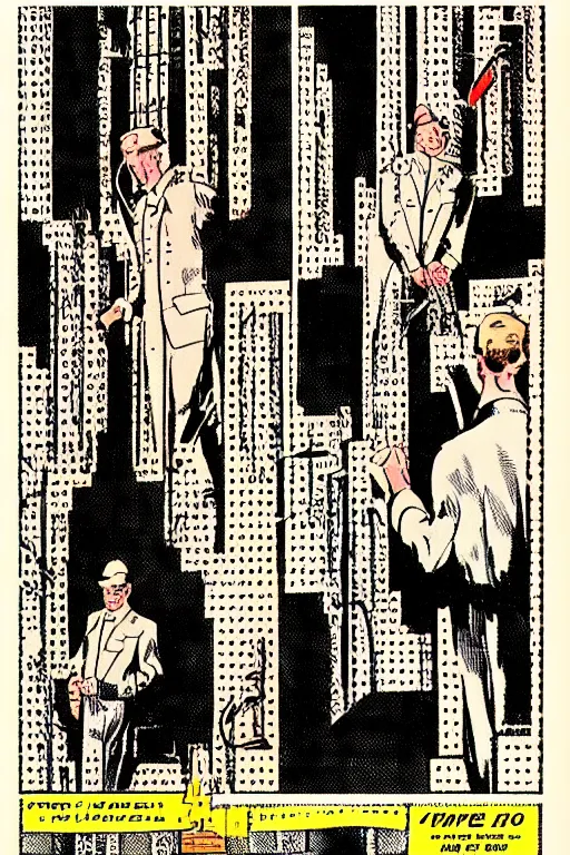 Image similar to pipe organ, 1 9 4 0 s halftone color comic page by steve ditko and alan lee