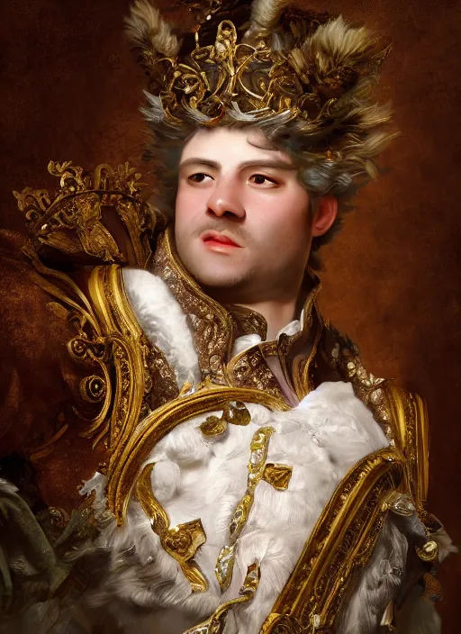 Image similar to teemo as king louis xv, hyper detailed, digital art, trending in artstation, cinematic lighting, studio quality, smooth render, unreal engine 5 rendered, octane rendered, art style by klimt and nixeu and ian sprigger and wlop and krenz cushart