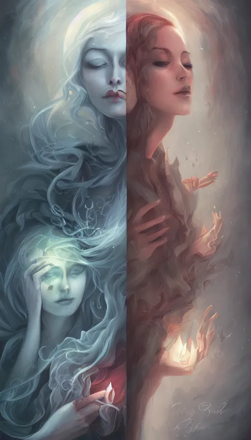 Prompt: life and death mixing together, by charlie bowater