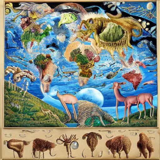 Prompt: artistic depiction of all life forms on earth, summarized in a single painting, highly detailed and complex