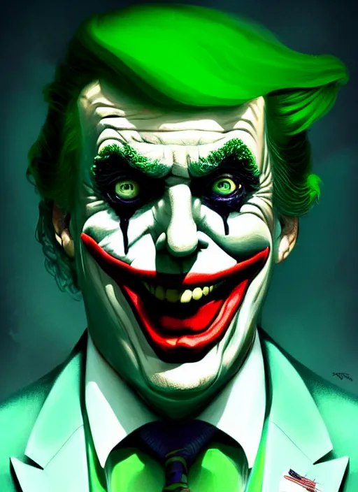 portrait of donald trump as the joker, green hair, | Stable Diffusion ...