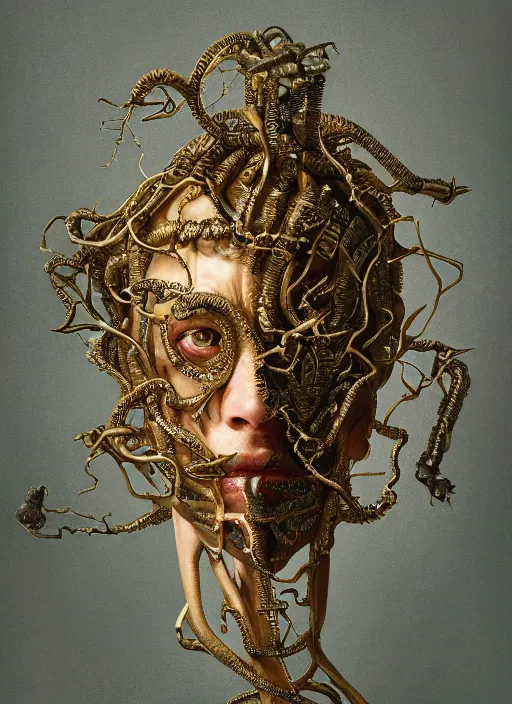 Image similar to portrait of king arthur knight medusa cyborg, kintsugi, modern fine art, fractal, intricate, elegant, highly detailed, digital photography, subsurface scattering, by jheronimus bosch and basquiat and greg rutkowski,