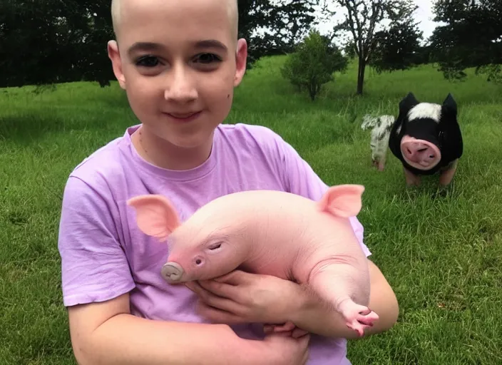 Prompt: a trans boy with a piglet. memphis style