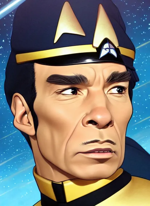 Image similar to cute star trek officer colonel gaddafi, natural lighting, path traced, highly detailed, high quality, digital painting, by don bluth and ross tran and studio ghibli and alphonse mucha, artgerm