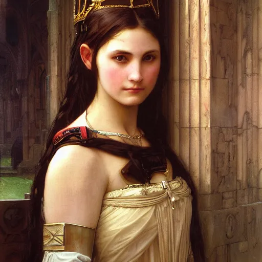 Image similar to detailed portrait painting of a princess in a steampunk cathedral by Michael Whelan, William Adolphe Bouguereau, John Williams Waterhouse,