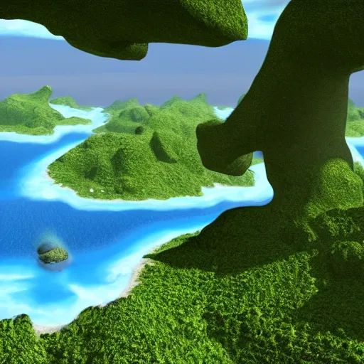 Image similar to a computer generated image of an island in the sky, a screenshot by miyamoto, polycount, dau - al - set, ps 1 graphics, xbox 3 6 0 graphics, prerendered graphics