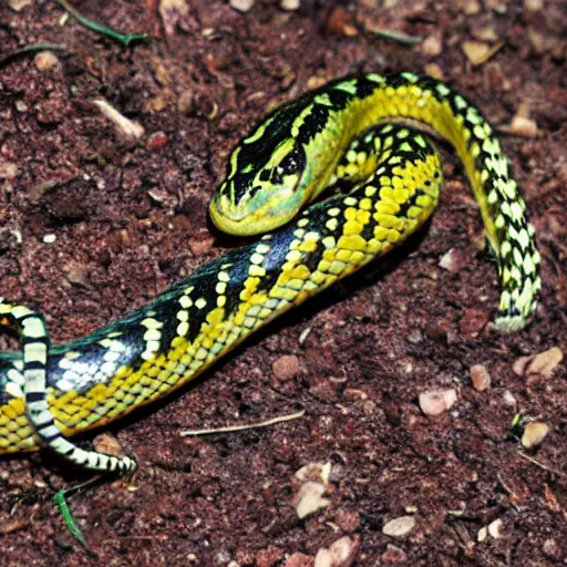 Image similar to checkered garter snake smelling a flower in the style of anime, cute