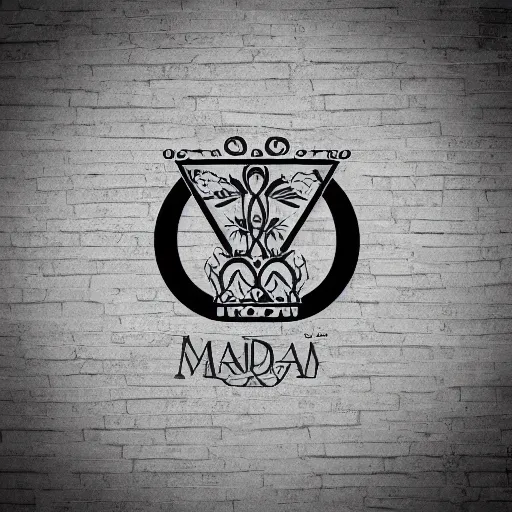 Prompt: design logo of old madison estates, brick pillar, ornate concrete topper, vines, pen and ink, black and white logo