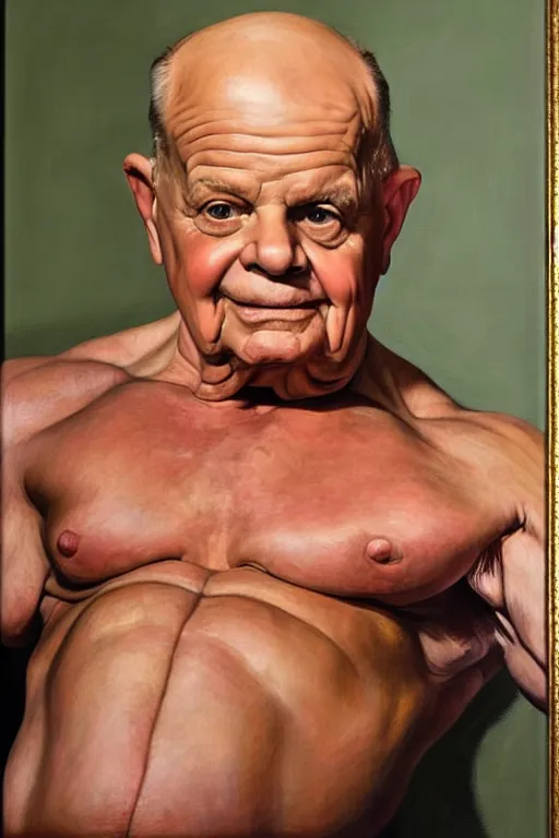 Image similar to don rickles as an elderly muscular bodybuilder, oil painting by john currin and lucien freud, detailed art