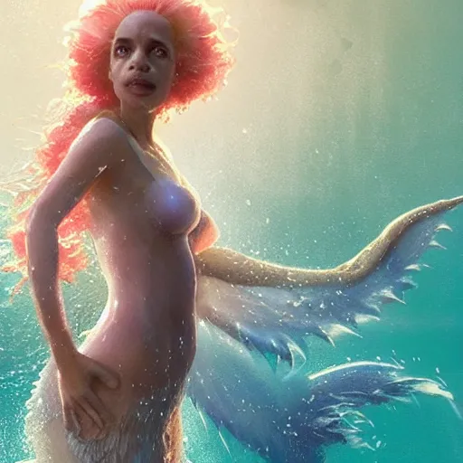 Image similar to doc brown as arielle the mermaid in water, studio ghibli, pixar and disney animation, sharp, anime key art by greg rutkowski, bloom, dramatic lighting