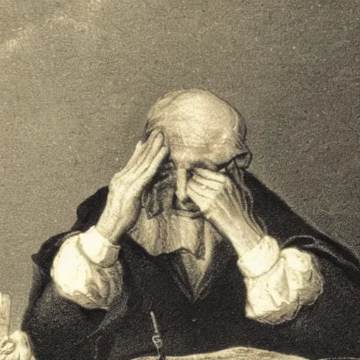 Image similar to A dutch man pointing at a ruler and crying, sobbing man, high resolution photo