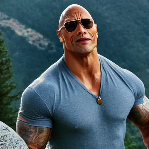 Prompt: dwayne johnson standing on a rock and singing in a rock concert