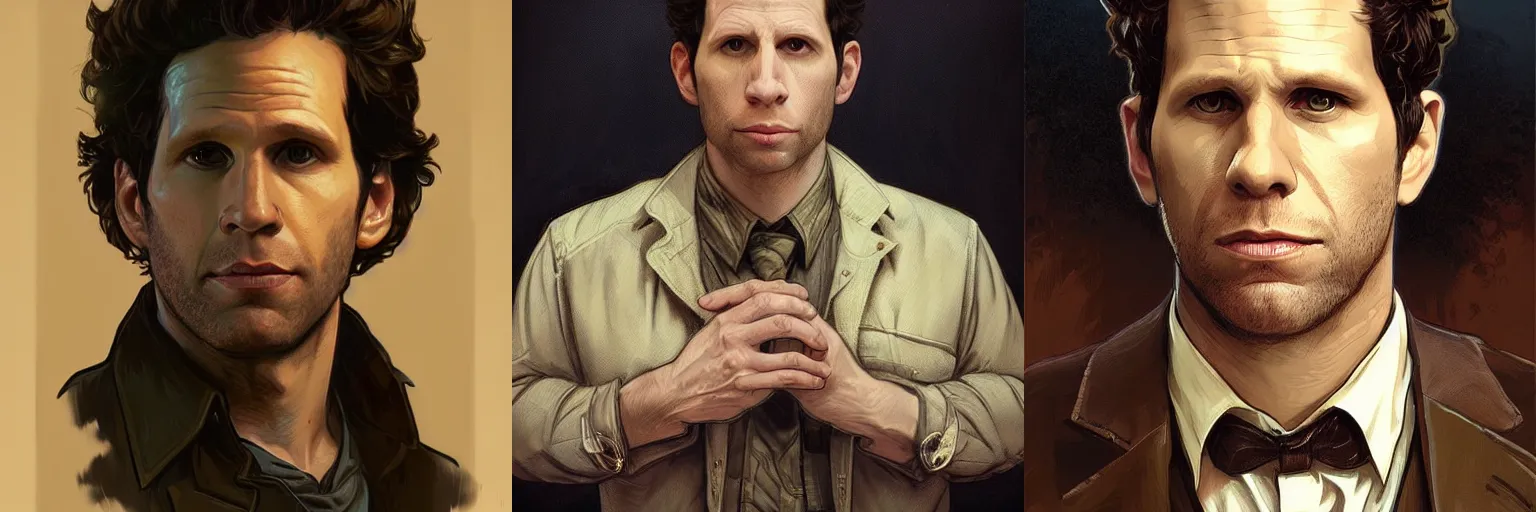 Prompt: portrait of Glenn Howerton as a detective, highly detailed, digital painting, artstation, concept art, sharp focus, illustration, art by artgerm and greg rutkowski and alphonse mucha