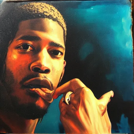 Image similar to kid cudi, oil on canvas, 1775