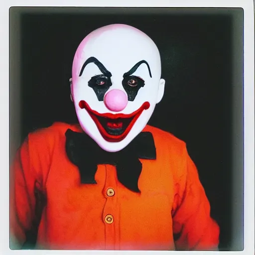 Image similar to polaroid of a screaming clown halloween mask