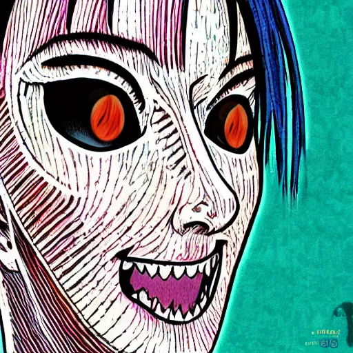 Image similar to junji ito manga character colorful