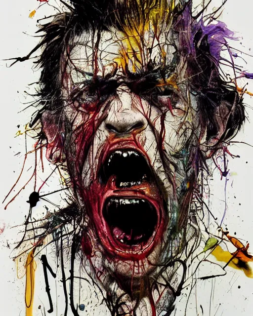 Prompt: An angry man screaming by Francis Bacon, Carne Griffiths and Ralph Steadman