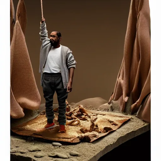 Image similar to detailed studio photography of a close up claymation diorama of kanye west, detailed, by erwin olaf, joop geesink, wes anderson, jim henson, brian froud, breathtaking, uhd resolution, beautiful lighting, studio light, extremely detailed, establishing shot, realistic materials, hyperrealistic