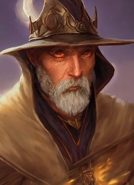 Image similar to a portrait painting of a male wizard, ultra detailed fantasy, dndbeyond, dnd character portrait, full body, pathfinder, pinterest, art by ralph horsley, dnd, rpg, lotr, behance hd, artstation, deviantart, hdr render in unreal engine 5