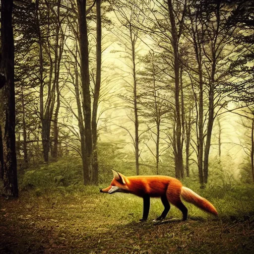 Image similar to a beautiful forest with a fox