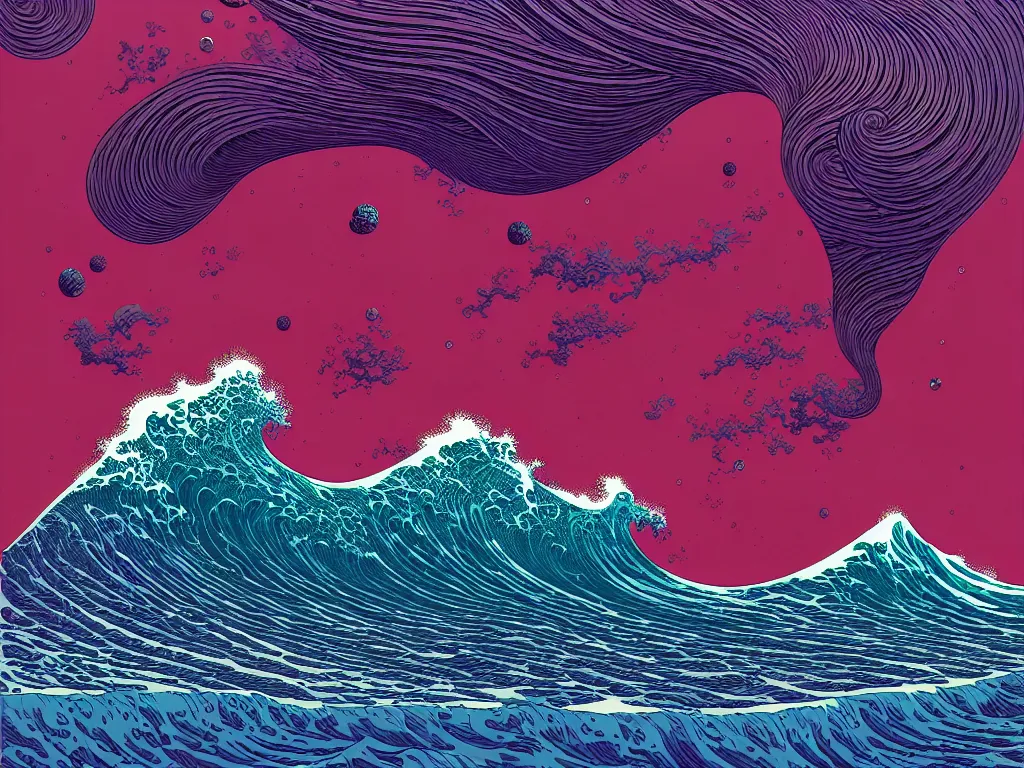 Image similar to ocean wave by balmy enso, jamie hewlett, nicolas delort, moebius, victo ngai, josan gonzalez, kilian eng