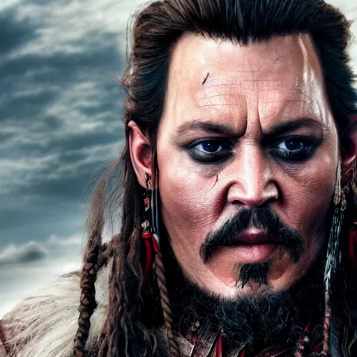 Image similar to stunning awe inspiring johnny depp as dwarf in a fantasy film, movie still 8 k hdr atmospheric lighting