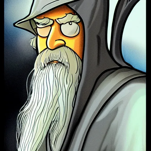 Image similar to gandalf portrait, simpsons cartoon style.