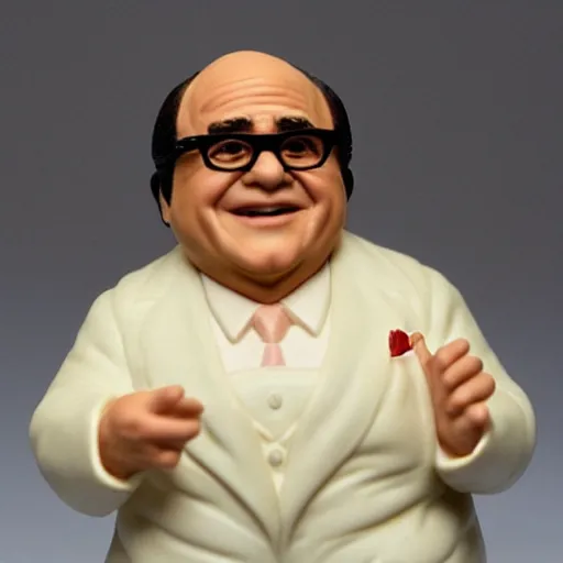 Prompt: Danny Devito as a cute Precious Moments porcelain figurine