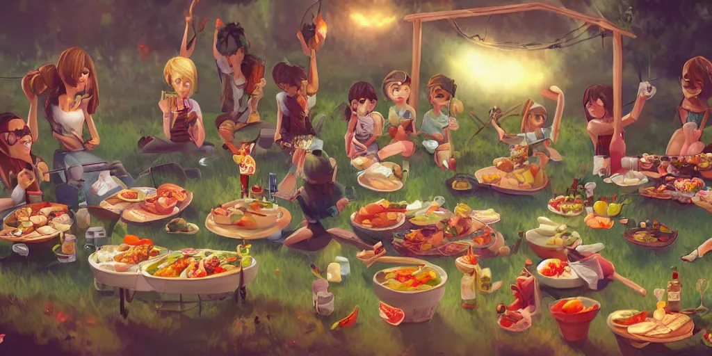 Image similar to barbeque party, artstation