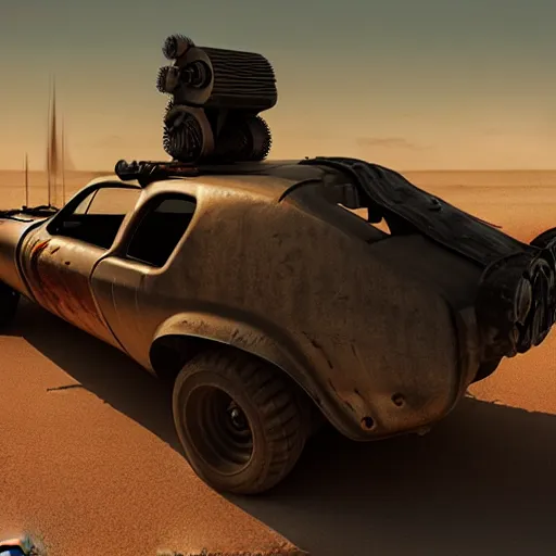 Prompt: madmax car supercharger and cannon, artstation, fantasy