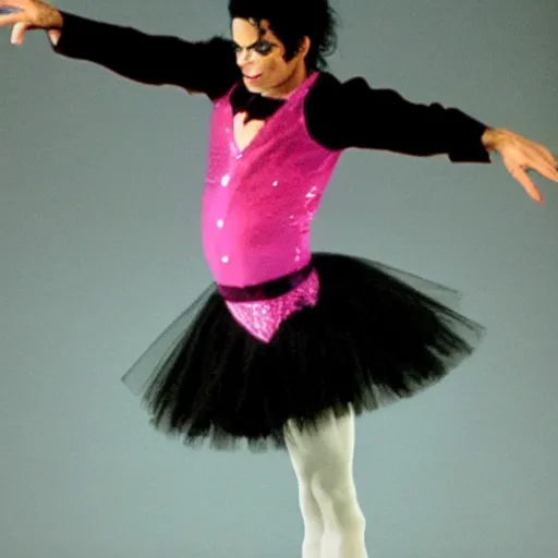 Image similar to michael jackson dances ballet and wears a pink tutu