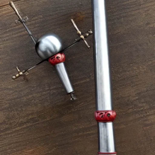 Prompt: medieval single - ball flail weapon with a heart on the handle, detailed product photo