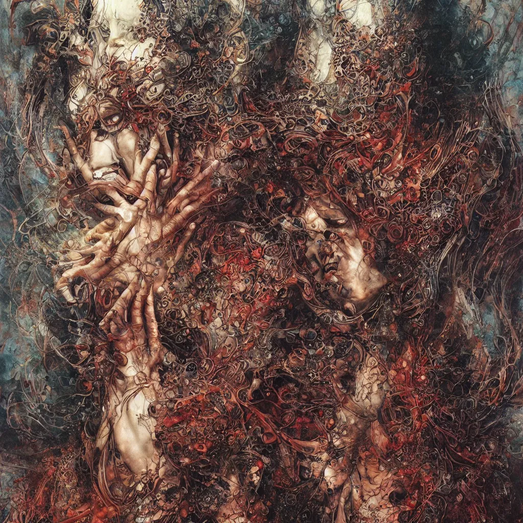 Prompt: realistic rich detailed image of an ancient pagan god by Ayami Kojima, Amano, Karol Bak, Greg Hildebrandt, and Mark Brooks, Neo-Gothic, gothic, rich deep colors. Beksinski painting, part by Adrian Ghenie and Gerhard Richter. art by Takato Yamamoto. masterpiece