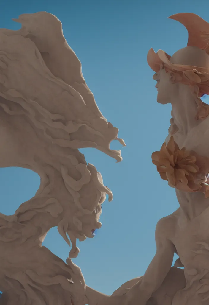 Prompt: A cowboy turning into blooms. A cowboy made of tropical sea slugs. complementary colors. national geographic. 8k, rendered in octane, smooth gradients. soft natural volumetric cinematic light. sculpture by antonio canova.