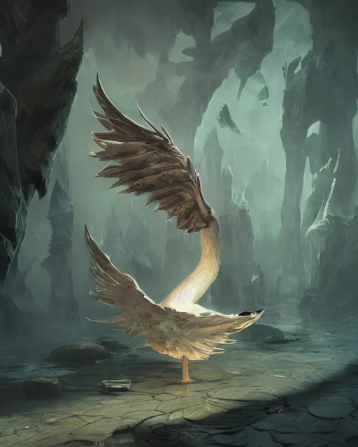 Image similar to Swan, Anthropomorphized, Magical, D&D, artstation, fantasy, magic the gathering artwork, cinematic lighting, centered, symmetrical, highly detailed, digital painting, , concept art, smooth, sharp focus, illustration, volumetric lighting, epic Composition, 8k, art by Akihiko Yoshida and Greg Rutkowski and Craig Mullins, oil painting, cgsociety