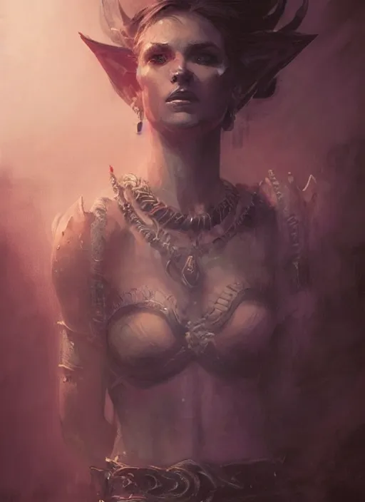 Image similar to diablo 4 lilith, beautiful face, rule of thirds, intricate outfit, spotlight, by greg rutkowski, by jeremy mann, digital painting