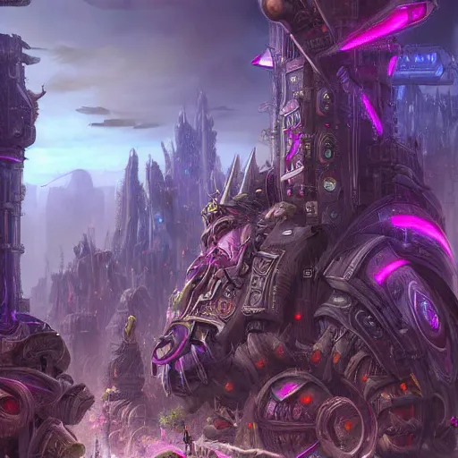 Image similar to world of warcraft futuristic, hyper detailed, cyberpunk